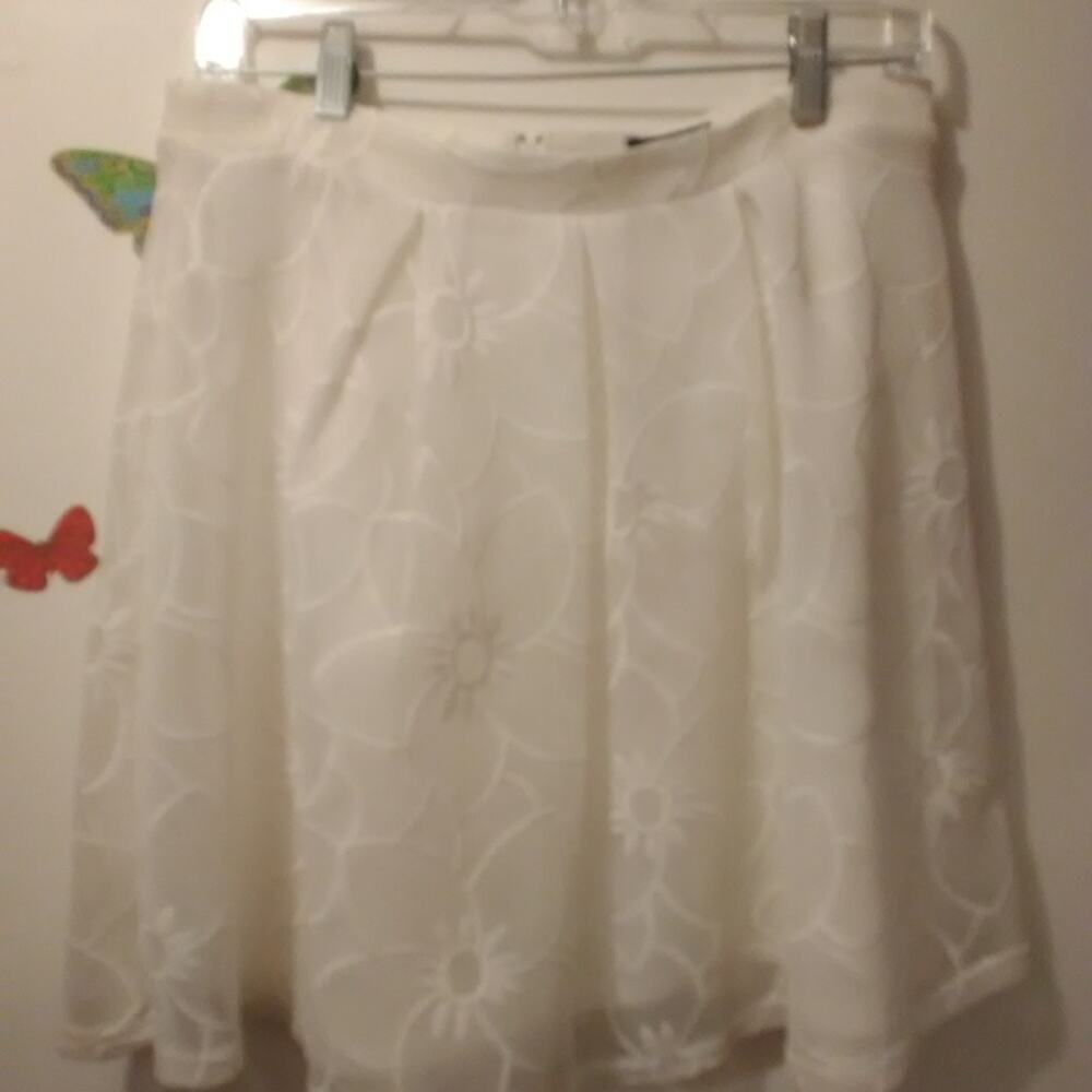 SEQUIN HEARTS Nordstrom Mesh Skater Skirt Ivory G 050
